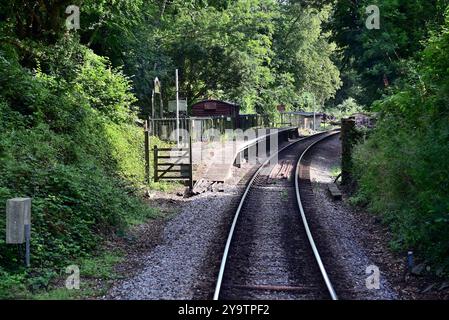 Greenway halt on the Dartmouth Steam Railway, seen from the rear of a passing train. Stock Photo