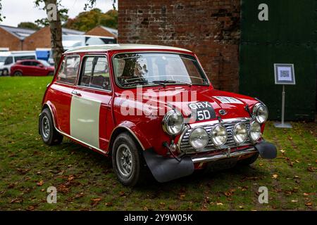 Ex-Works Paddy Hopkirk 1967 Circuit of Ireland winner 1966 Austin Mini Cooper S, on display at the Bicester Heritage Scramble on the 6th October 2024. Stock Photo