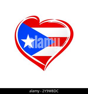 I love Puerto Rico cute emblem. Welcome to San Juan creative logo. Souvenir or gift icon. Handdrawn style heart with Puerto Rican flag inside. Tourism Stock Vector