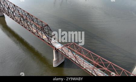 Aerial view of the old Chain of Rocks Bridge on Route 66 over the Mississippi River Stock Photo