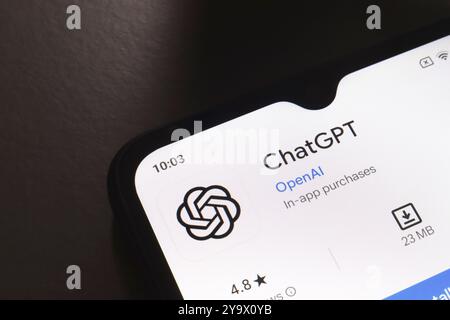 October 11, 2024, Brazil. In this photo illustration, the ChatGPT app logo is displayed on a smartphone screen Stock Photo