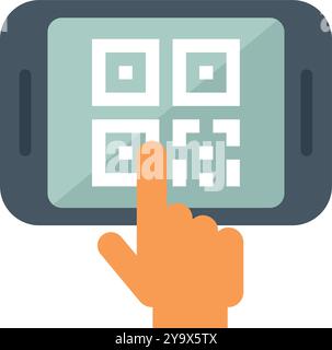 Person is using their finger to scan a qr code on their smartphone Stock Vector