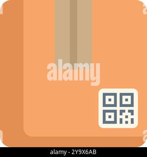 Cardboard box is showing a qr code for tracking, depicting the concept of digital package delivery Stock Vector