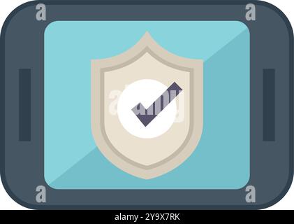 Digital illustration of a smartphone showing a security shield with a check mark icon, representing mobile security and protection Stock Vector