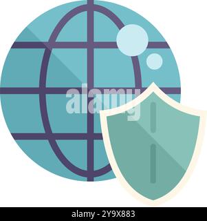 Green shield is protecting a globe icon, representing the concept of global security Stock Vector