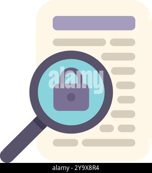Magnifying glass is hovering over a document, symbolizing the search for potential security vulnerabilities and data protection measures Stock Vector