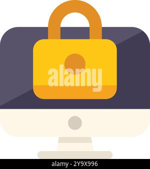 Computer security system is being represented by a padlock over a desktop computer, showing the concept of cybersecurity Stock Vector