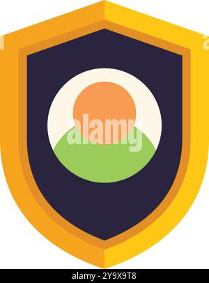 Golden shield is protecting a user profile, providing a sense of security and safety for online accounts and personal information Stock Vector