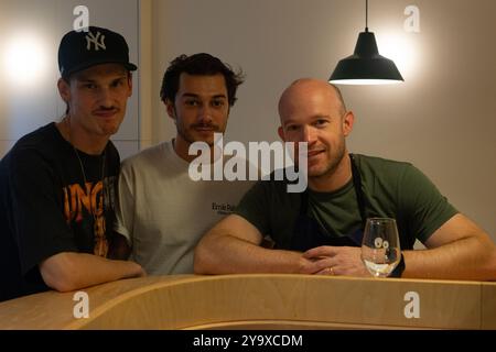 Portrait of Daniel Pearson, founder of the restaurant Oobatz in Paris and his colleagues Vincent and Sander Stock Photo