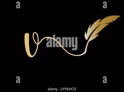 Initial Letter V Feather Logo Design Vector Template. Feather Symbol Stock Vector