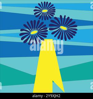 Abstract Floral Vase Illustration. Abstract Flowers on Bright Background Stock Vector