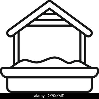 Sandbox with roof for children playing on playground in simple line style Stock Vector