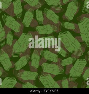 RJ45 connector Military pattern seamless. Connector for internet cable Army background. Patch Cord Khaki protective texture. Soldier and hunting fabri Stock Vector