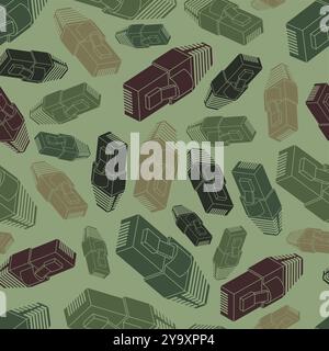 RJ45 connector Military pattern seamless. Connector for internet cable Army background. Patch Cord Khaki protective texture. Soldier and hunting fabri Stock Vector