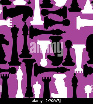 Chess pattern seamless. Chess pieces background. Pawn and rook chess pieces background. Symbol Horse and bishop background. Icon king and queen textur Stock Vector