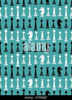 Chess pattern seamless. Chess pieces background. Pawn and rook chess pieces background. Symbol Horse and bishop background. Icon king and queen textur Stock Vector