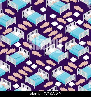 Bed pattern seamless. Bd with blanket and pillow background. texture for fabric Stock Vector