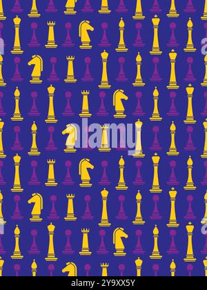 Chess pattern seamless. Chess pieces background. Pawn and rook chess pieces background. Symbol Horse and bishop background. Icon king and queen textur Stock Vector