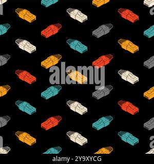 RJ45 connector pattern seamless. Connector for internet cable background. Patch Cord texture Stock Vector