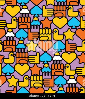 Graffiti style pattern seamless. Duck, heart and fist secret symbols of the era background Stock Vector