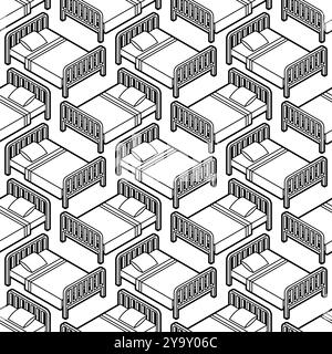 Bed pattern seamless. Bd with blanket and pillow background. texture for fabric Stock Vector