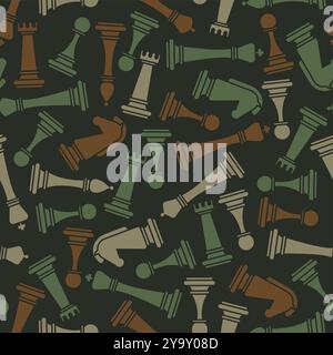 Chess Military pattern seamless. Chess pieces Army background. Pawn and rook chess pieces Protective hacks background. Symbol Horse and bishop backgro Stock Vector