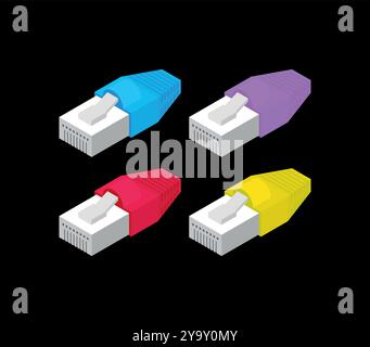 RJ45 connector set. Connector for internet cable. Patch Cord Stock Vector