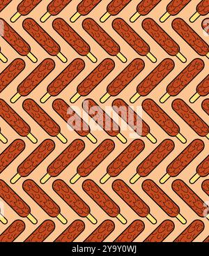 Corn dog pattern seamless. Korean street fast food background Stock Vector