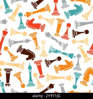 Chess pattern seamless. Chess pieces background. Pawn and rook chess pieces background. Symbol Horse and bishop background. Icon king and queen textur Stock Vector
