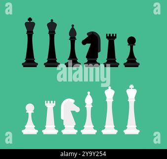 Chess set. Pawn and rook chess pieces. Symbol Horse and bishop. Icon king and queen Stock Vector
