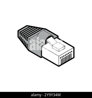 RJ45 connector isolated. Connector for internet cable. Patch Cord Stock Vector