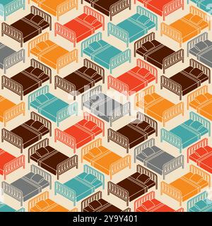 Bed pattern seamless. Bd with blanket and pillow background. texture for fabric Stock Vector