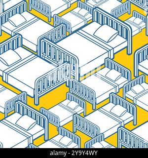 Bed pattern seamless. Bd with blanket and pillow background. texture for fabric Stock Vector