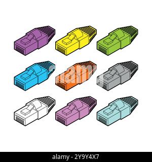 RJ45 connector set. Connector for internet cable. Patch Cord Stock Vector