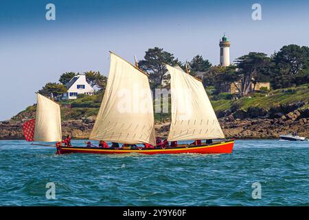 France, Morbihan, Gulf of Morbihan, Arzon, Port Navalo, Zinneke, Yole de Bantry, grand parade of old rigging, Gulf Week, 2023 edition Stock Photo