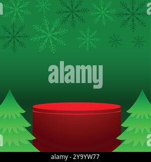 3d podium with pine tree design for merry christmas Stock Vector