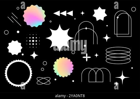 retro style y2k geometric shapes element in set vector Stock Vector