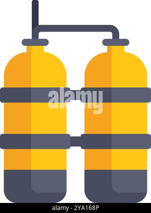 Yellow oxygen tanks for diving connected with tubes icon Stock Vector