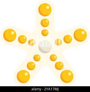 Simple cartoon illustration of a yellow starfish showing its radial symmetry, isolated on a white background Stock Vector