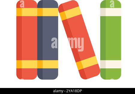 Colorful books standing up with one leaning over for a back to school or library concept Stock Vector