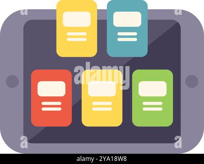 Mobile phone is displaying five different apps on its screen, representing the concept of user interface design Stock Vector