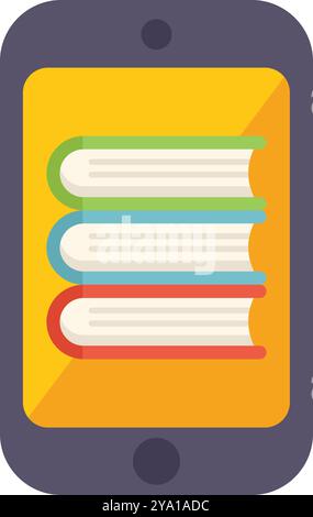 Smartphone displaying a stack of colorful books, representing the concept of online libraries and e learning Stock Vector