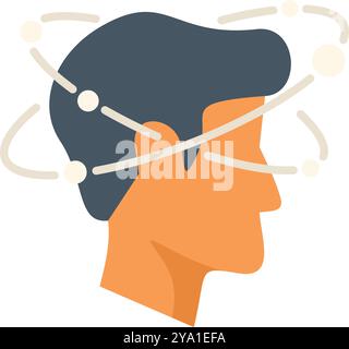 Man with electrons orbiting his head representing the concept of ideas, thinking, innovation, and brainstorming Stock Vector