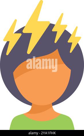 Woman is having a brainstorming session, with yellow lightning bolts flashing above her head Stock Vector