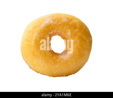 Top view of single brown sugar glazed cinnamon donut is isolated on white background with clipping path. Stock Photo