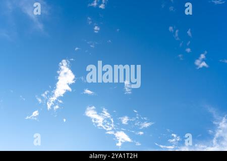 Low angle view of beautiful blue sky with strange shape of clouds in the morning or evening is used as natural background texture in decorative art wo Stock Photo