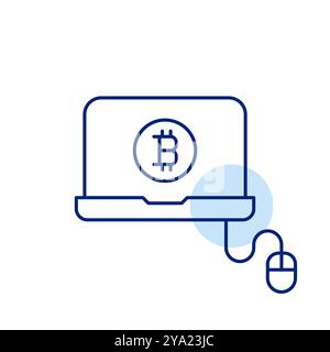 Laptop with bitcoin symbol and computer mouse. Cryptocurrency wallets or trading. Pixel perfect, editable stroke vector icon Stock Vector