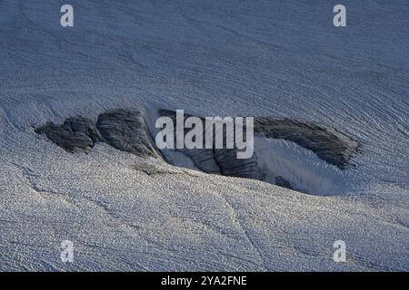 Glacier ice with crevasses in the evening light, Glacier du Tour at sunset, High alpine mountain landscape, Chamonix, Haute-Savoie, France, Europe Stock Photo