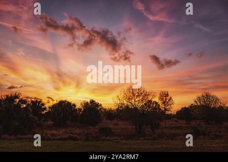 A Dramatic Sunset Over Rural Florida, USA. Color Image Stock Photo