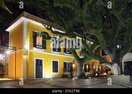 Portuguese colonial architecture restaurant in st lazarus historic area of macau china Stock Photo